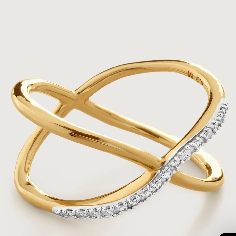 Monica Vinader Riva Diamond Cross Ring Size 9 (Uk S)